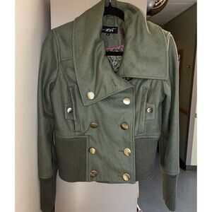 Dark Academia Black Rivet Green Wool Blend Military Jacket S Double Brass Button